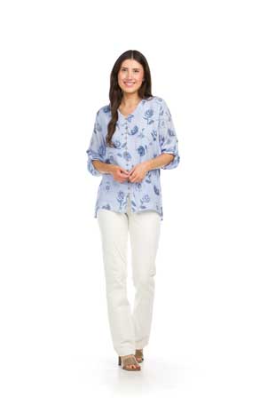 PT-16022 - MUTED ROSE PRINT BUTTON FRONT BLOUSE - Colors: AS SHOWN - Available Sizes:XS-XXL - Catalog Page:54 